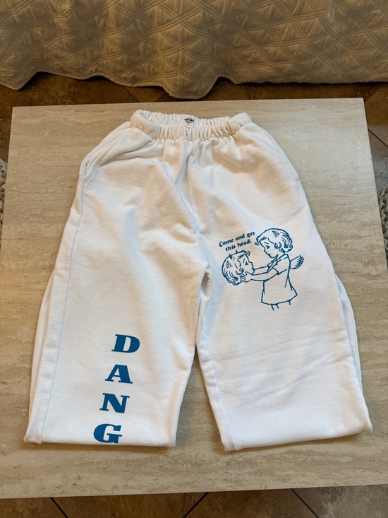 Boys Lie Pants - Boys Lie White Track Pants with Blue Graphic